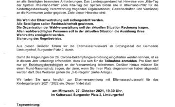 Einladung zur Elternversammlung und Elternausschusswahl