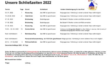 Unsere Schließzeiten 2022
