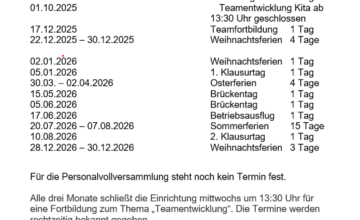 Schließzeitenkalender 2025/2026