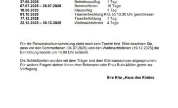 Schließzeitenkalender 2025